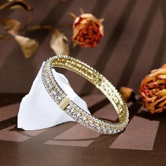 Neiman Marcus 18k Gold Plated Square Luxury Sparkly CZ Cuff Bracelet - Picture 2 of 4